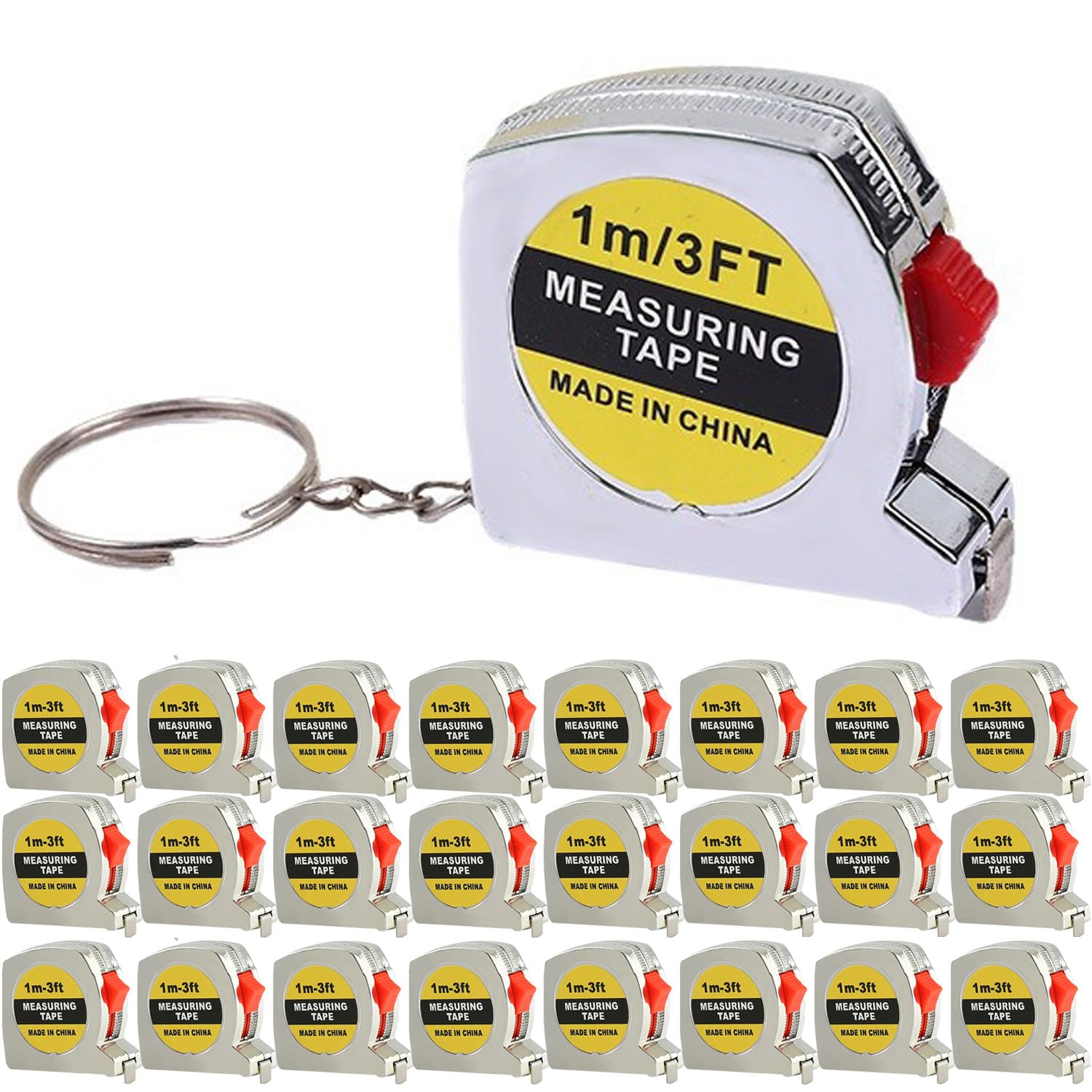 12 Pack Mini Tape Measure Keychains, 1.5 Inch Retractable Measuring Tapes with Lock, Small Functional Ruler for Party Favors, Gift Bags, Classroom Rewards, 1m/3ft