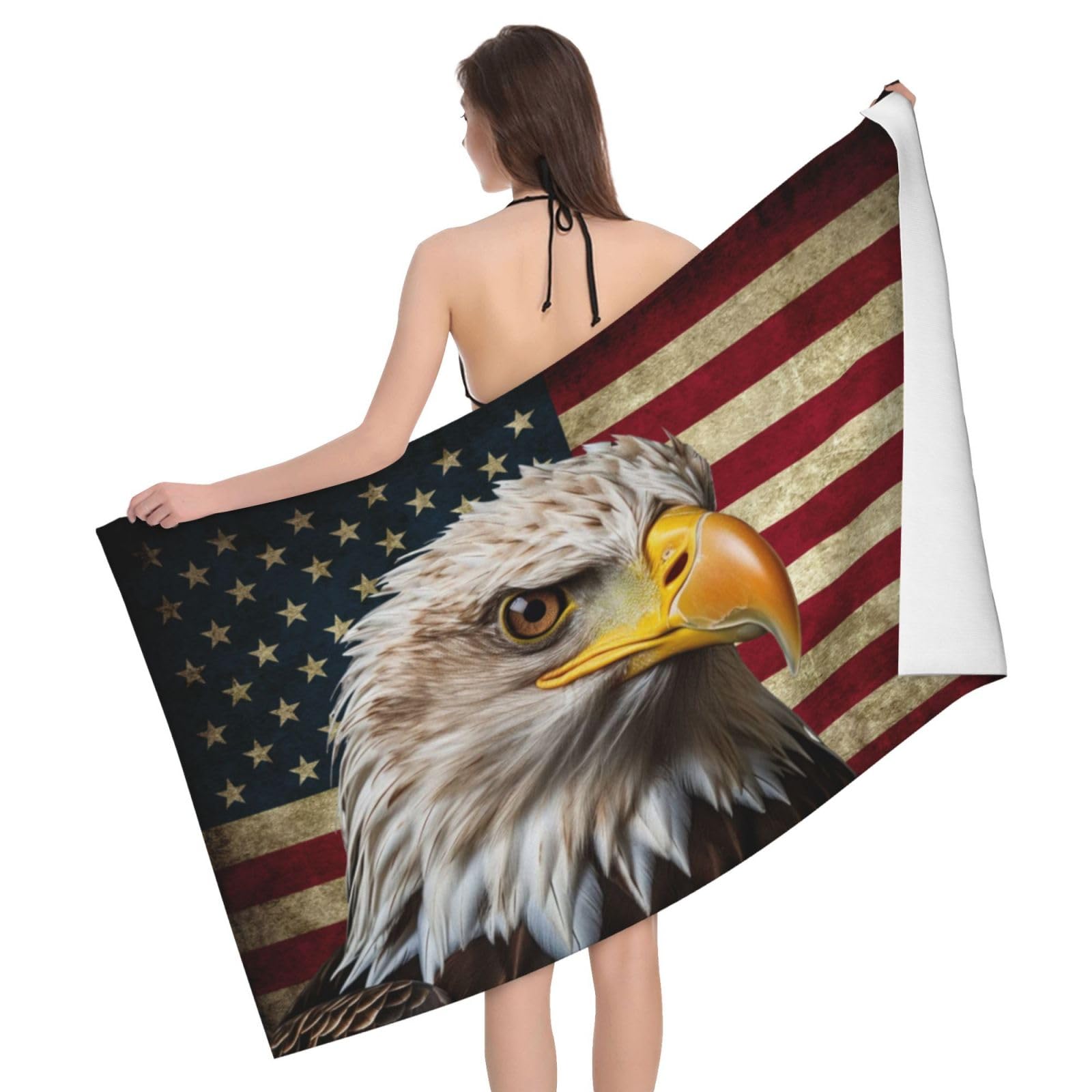 HLBSDM Microfiber Eagle America Flag Beach Towel Quick Dry Soft Sand Free Beach Towels for Pool Swim Beach Lightweight Thin Towels