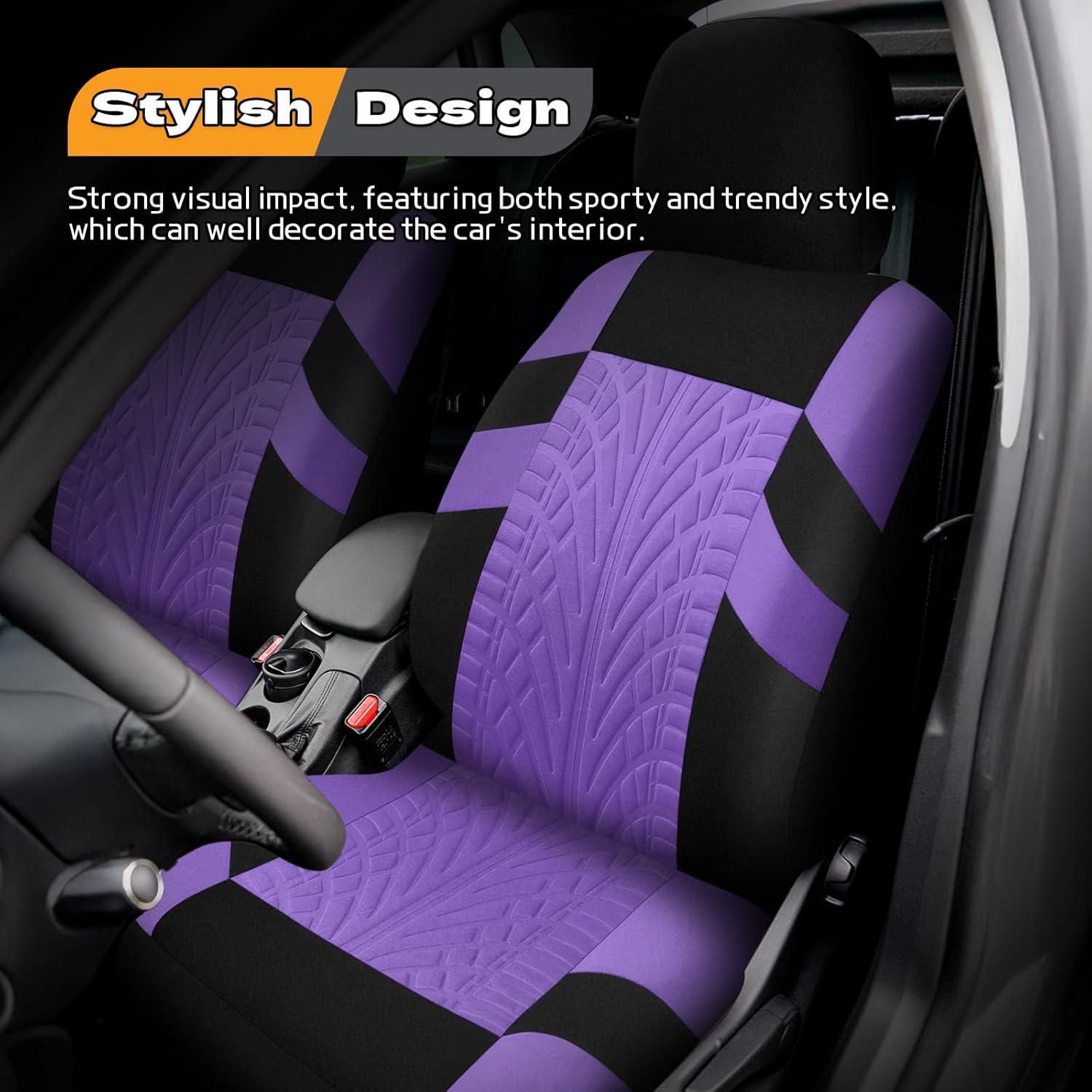 2PCS Car Front Seat Cover with 2 Headrest Covers, Breathable Waterproof Seat Covers for Front Seats, Universal Seats Cover Protector Car Accessories for Most Vehicles (Purple)