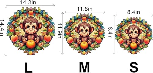 Miniatura 6 de Rompecabezas de madera para adultos y niños, rompecabezas de madera de mono feliz (L, 300 piezas, 14.4 x 14.3 pulgadas), rompecabezas de forma única