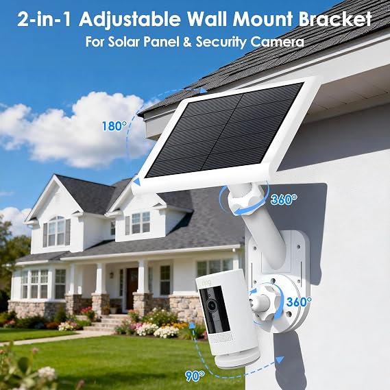 Adjustable Wall/Pole Mount for Ring Cameras & Solar Panels, Universal 2-in-1 Bracket for Ring/Blink/Eufy/Arlo/Wyze/Reolink Solar Panel and Cam, with Ring Stick Up/Outdoor Plus/Spotlight Cam/Plus/Pro