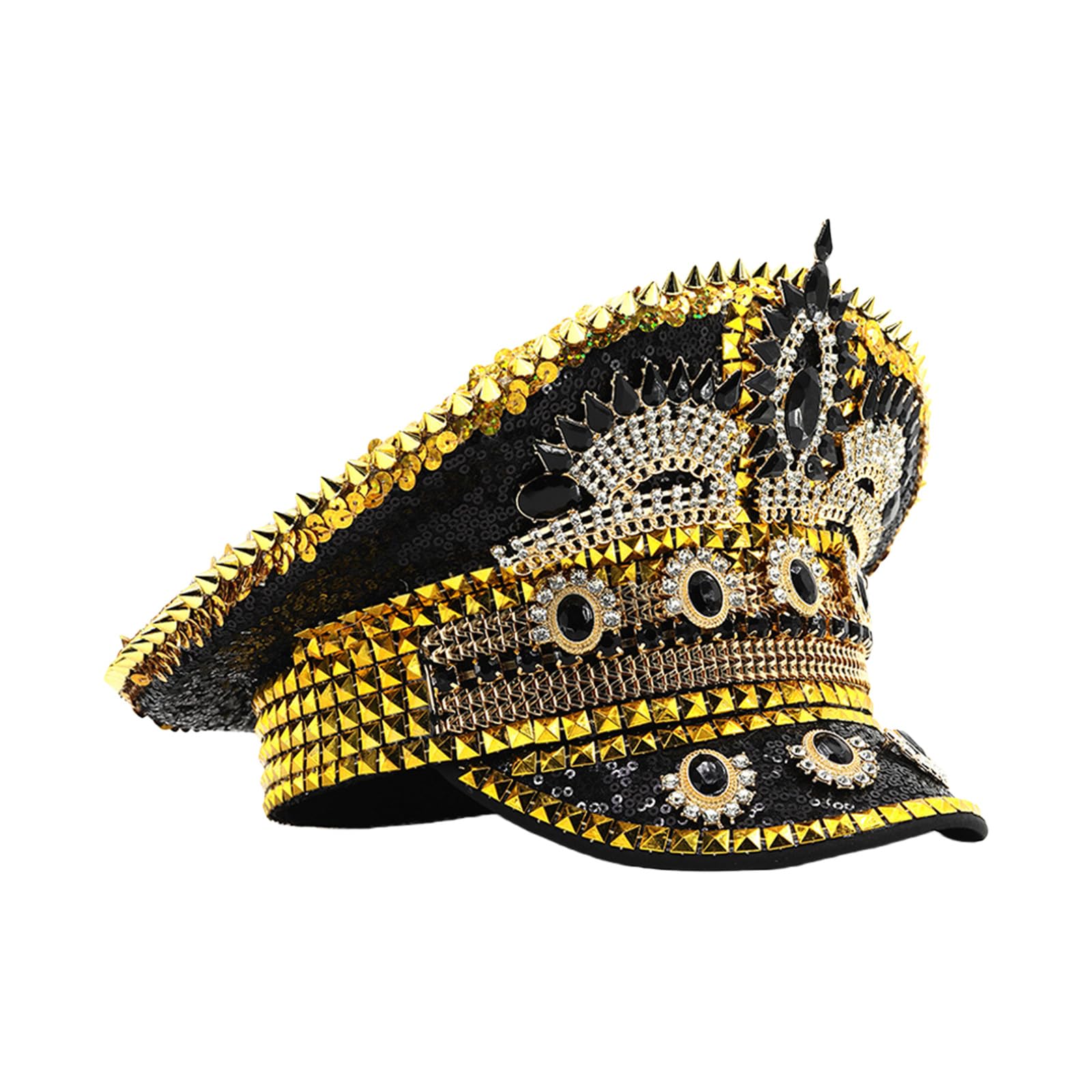 Chapeau marin clouté à strass pour femmes, adolescentes, filles avec motif étincelant pour fêtes à thème, festival de musique, accessoire de festival de musique
