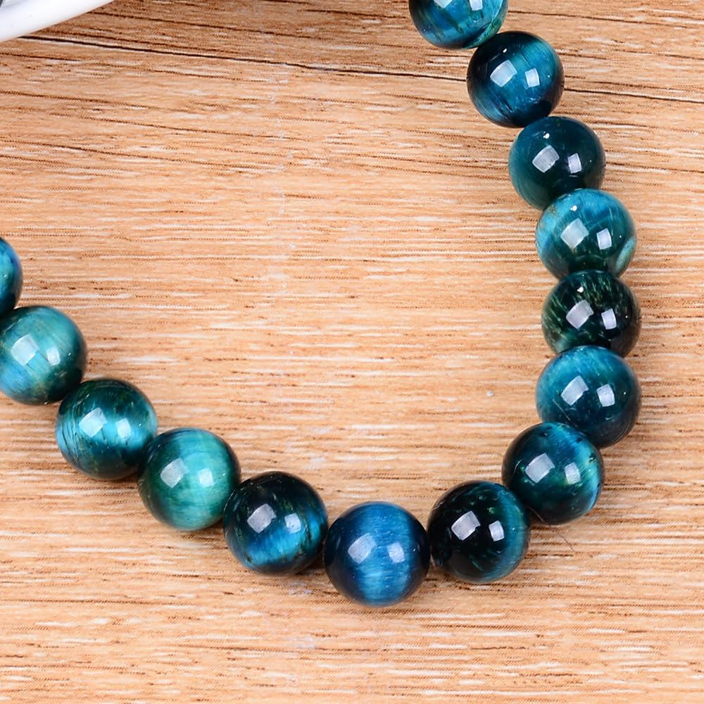 Peacock Blue Tiger Eye Handmade Natural Stone Beaded Healing Bracelet Gift for Men Women 8mm Beads Yoga Agate Bracelets - Image 5