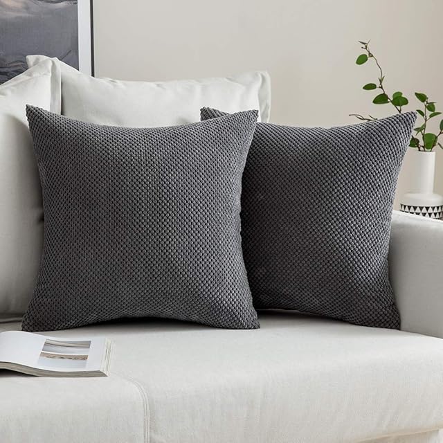 MIULEE Cushion Cover Corduroy Granule Throw Pillow Covers Soft Pellets Solid Decorative Square Cushion Case for Sofa Bedroom Grey 18"x18"2 Pieces