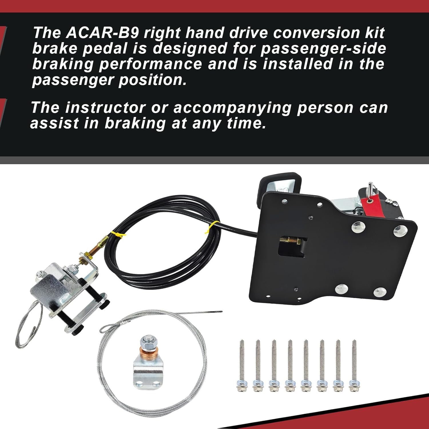 ACAR-B9 Universal Passenger Side Dual Brake Pedal, Right Hand Drive Conversion Kit Compatible with All Vehicles, Drivers Assist Device Brake for Driving School, Instructor Cars