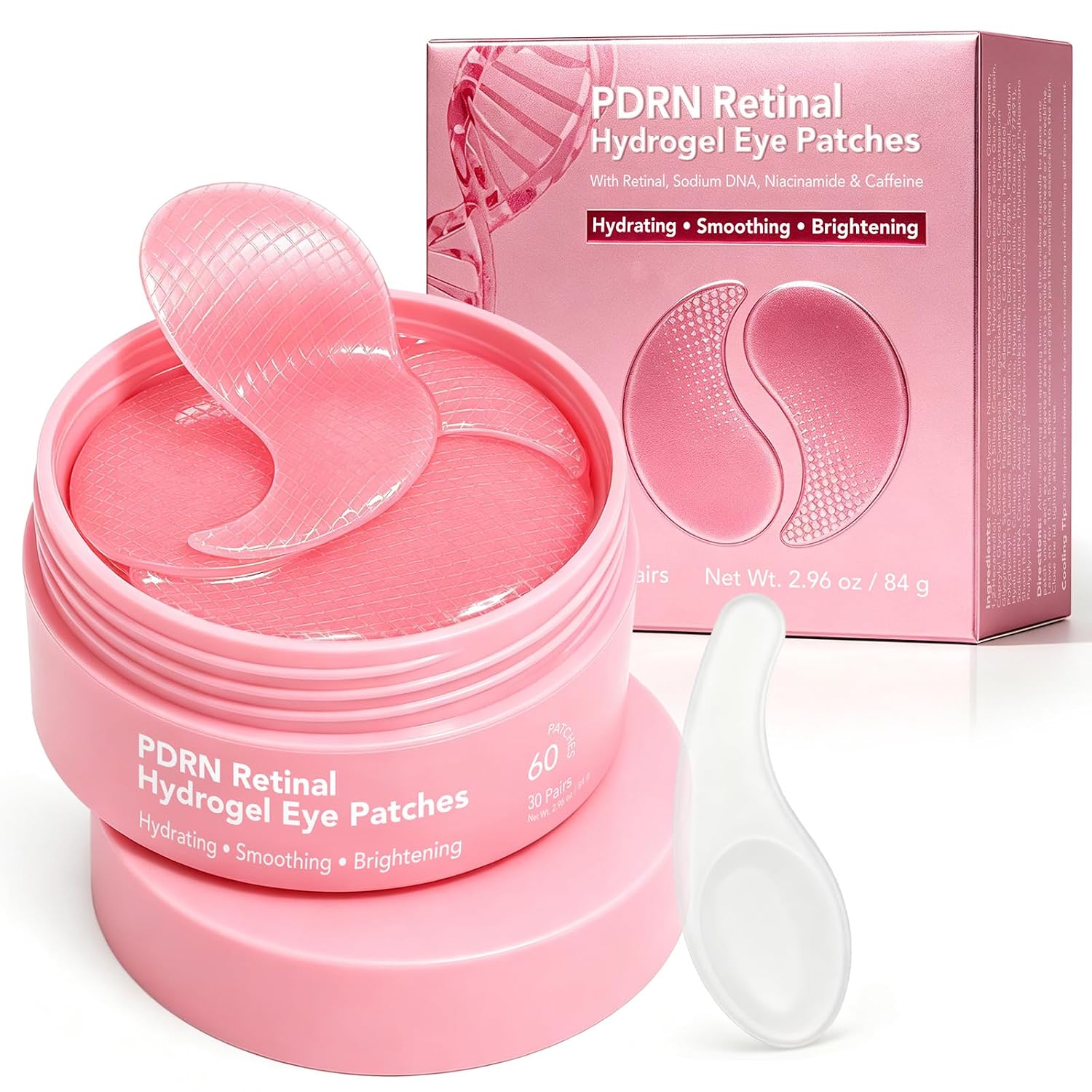 PDRN Retinal Hydrogel Eye Patches – Under Eye Masks for Dark Circles, Puffiness & Fine Lines, with Niacinamide & Caffeine, Hydrating & Smoothing, 60 Patches