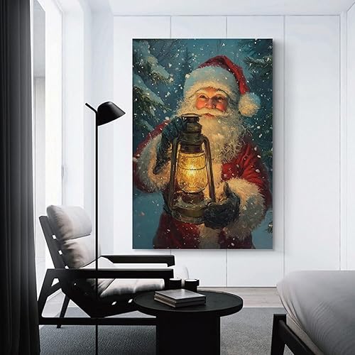 Miniatura 3 de Arte De Pared Vintage De Papá Noel, Papá Noel Sosteniendo Linterna En Póster De Tormenta De Nieve, Póster De Lienzo Tradicional De Invierno Para