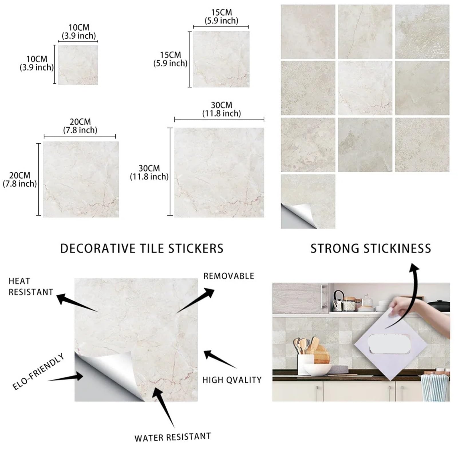 Pavimento Pvc 10 pezzi di piastrelle in marmo grigio for pavimenti, adesivi murali, cucina, bagno, decorazioni for la casa, resistenti all'usura e impermeabili(30cmX30cmX10pcs)