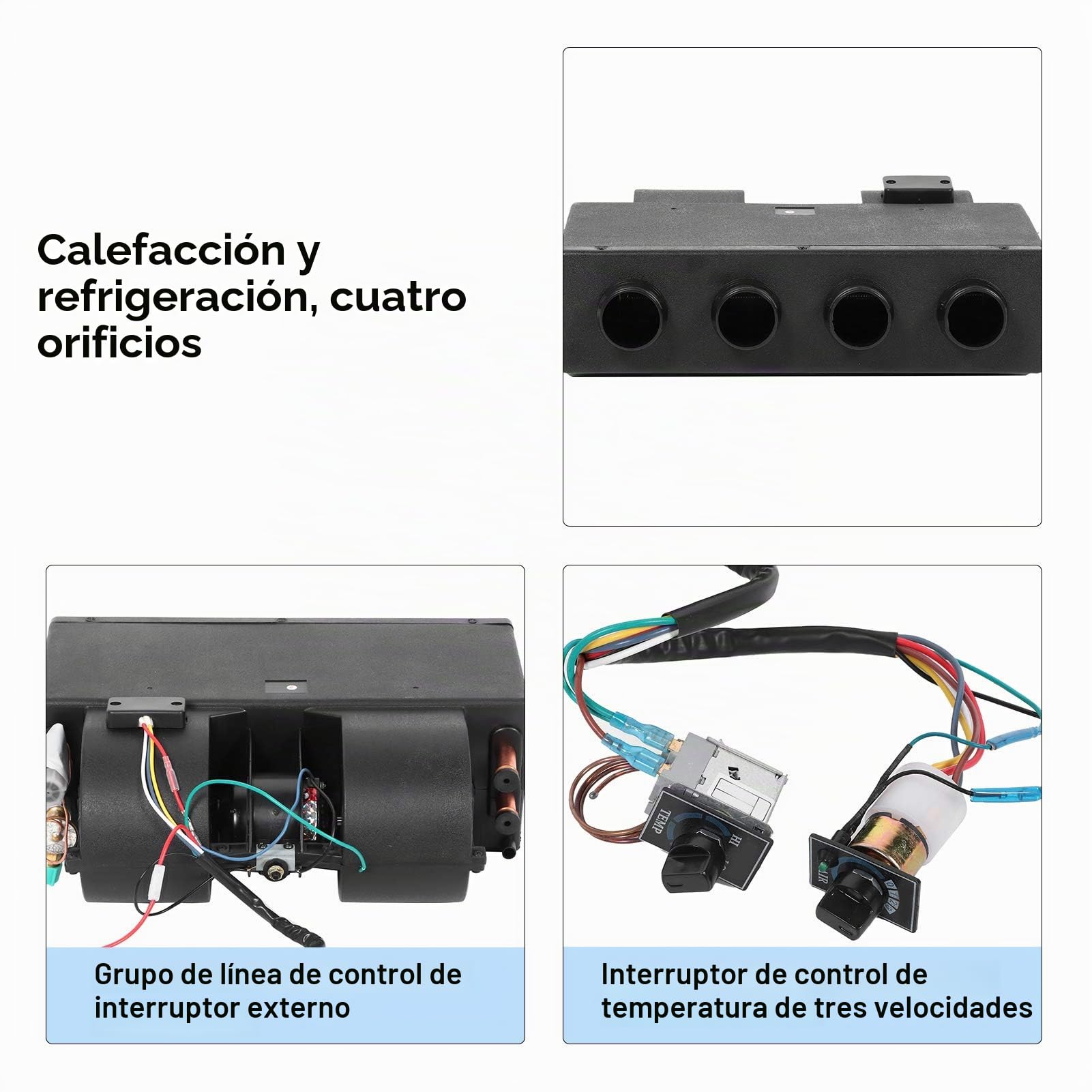 aqxreight Evaporador de Aire Acondicionado de 12V, Termostato de Refrigeración de Calefacción Debajo del Tablero, 3 Velocidades, 600CFM, Universal para Coche y Camión