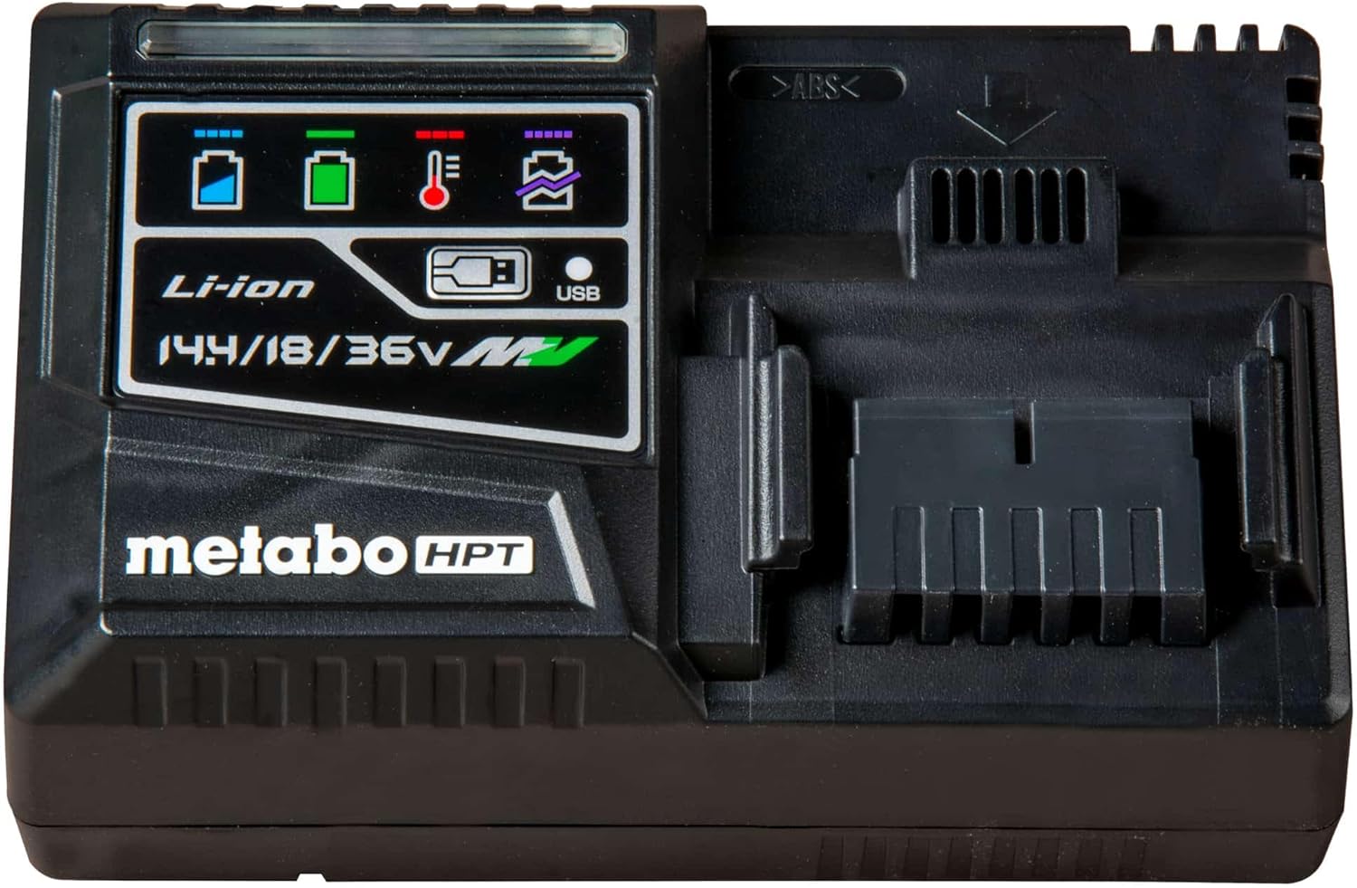 Metabo HPT Rapid Battery Charger | 18V, Lithium-Ion, Slide Style Batteries | USB Port | UC18YSL3M