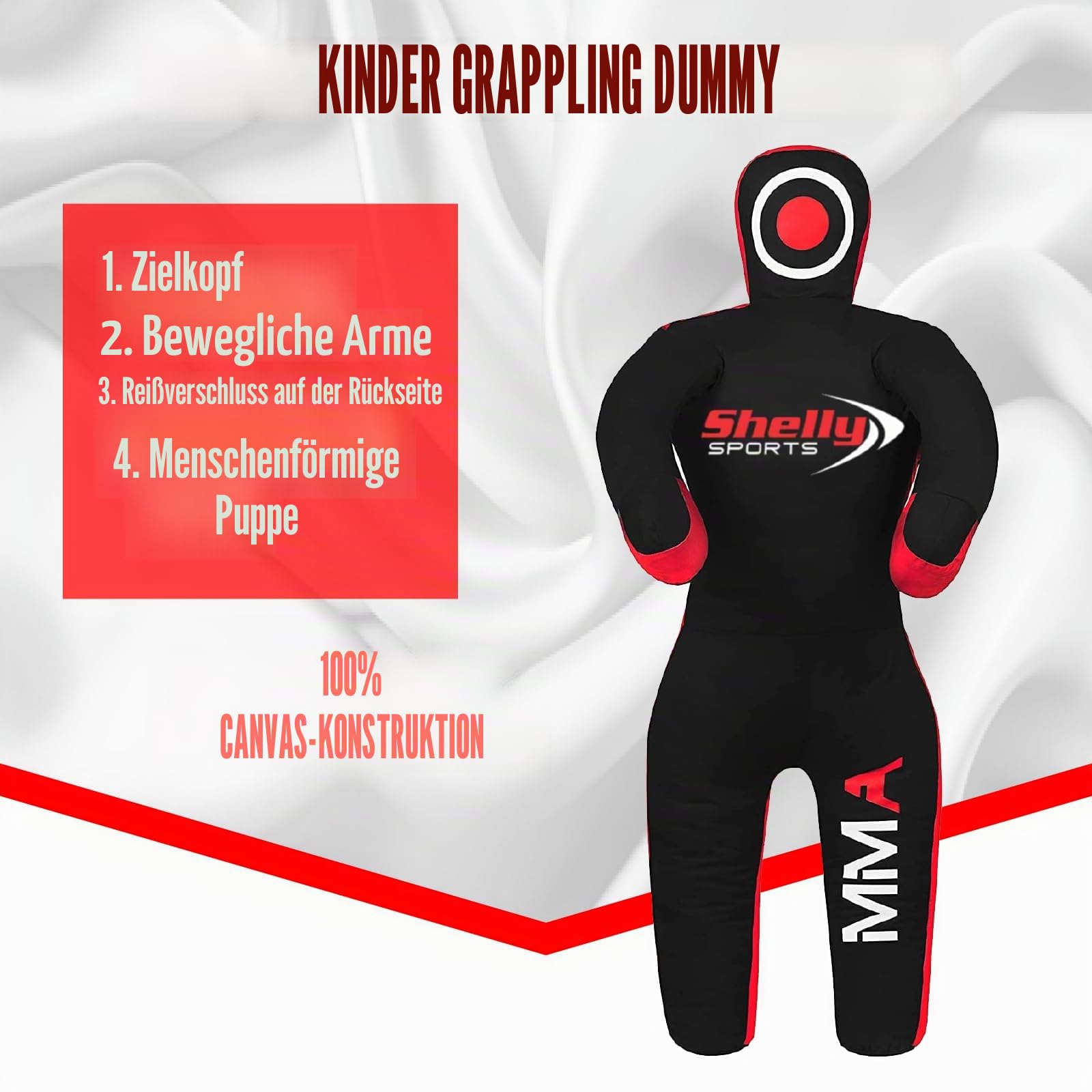 Shelly MMA Wrestling Grappling Dummy für Kinder BJJ Boxsack Wrestling Buddies Brazilian JIU Jitsu Stehposition Dummy Kampfsport Boxen Karate Training Schnuller (119,4 cm/4 Fuß) – ungefüllt