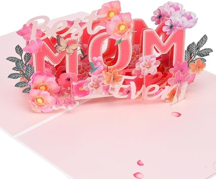 AKAZA Mothers Day Pop Up Card, 3D Greeting Card for Mothers Day, Thinking of You, Thank You, Anniversary, Engagement, Just Because for Woman Wife Mother Mom All Occasion Best Mom Ever 1