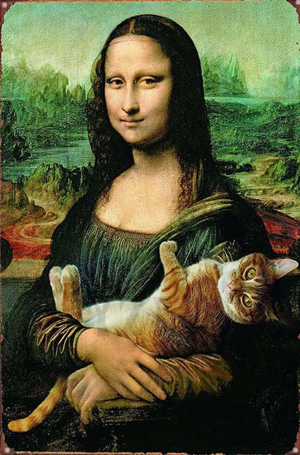 Stampa Su Tela Monna Lisa Con Gatto, Quadro Pop Art 30x40 Cm, Opera D'Arte Moderna Per Parete, Senza Cornice, Regalo Originale