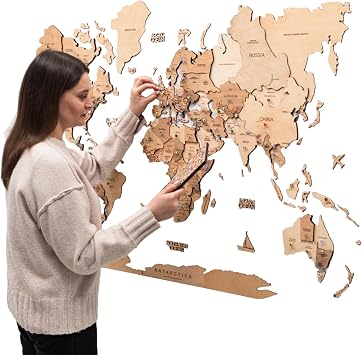 3D Wood World Map Wall Art Large Wall Decor - World Travel Map Any Occasion Gift Idea - Wall Art For Home & Kitchen or Office Medium, Light