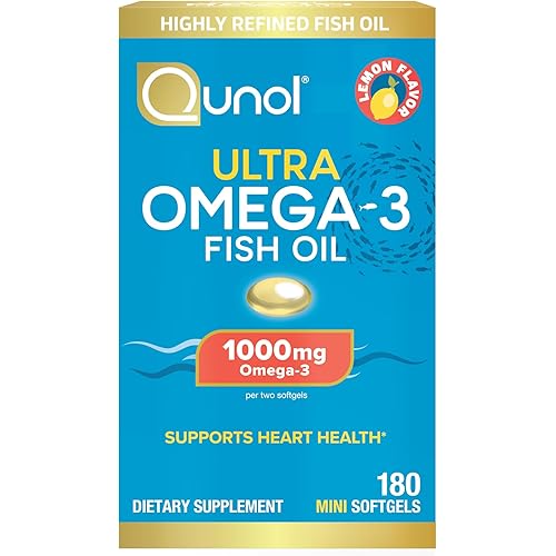 Qunol Fish Oil Omega 3 Mini Softgels, 1000mg Omega 3 EPA + DHA, Ultra Pure Supplements, Heart Health Support, Lemon Flavor, Easy to Swallow Minis, 3 Month Supply, 180 Count