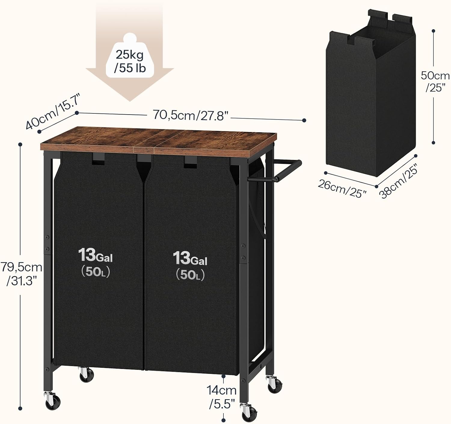 HOOBRO Laundry Hamper with Lid, Laundry Sorter 2 Section with Wheels
