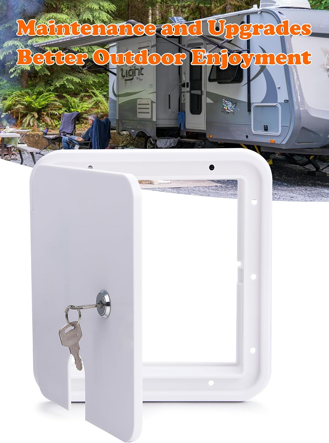 RV Access Door, RV Electrical Cord Trailer Power Cord Hatch Cable Cover Camper Hose Storage Door RV Compartment Door, White Large Size with 2 Keys