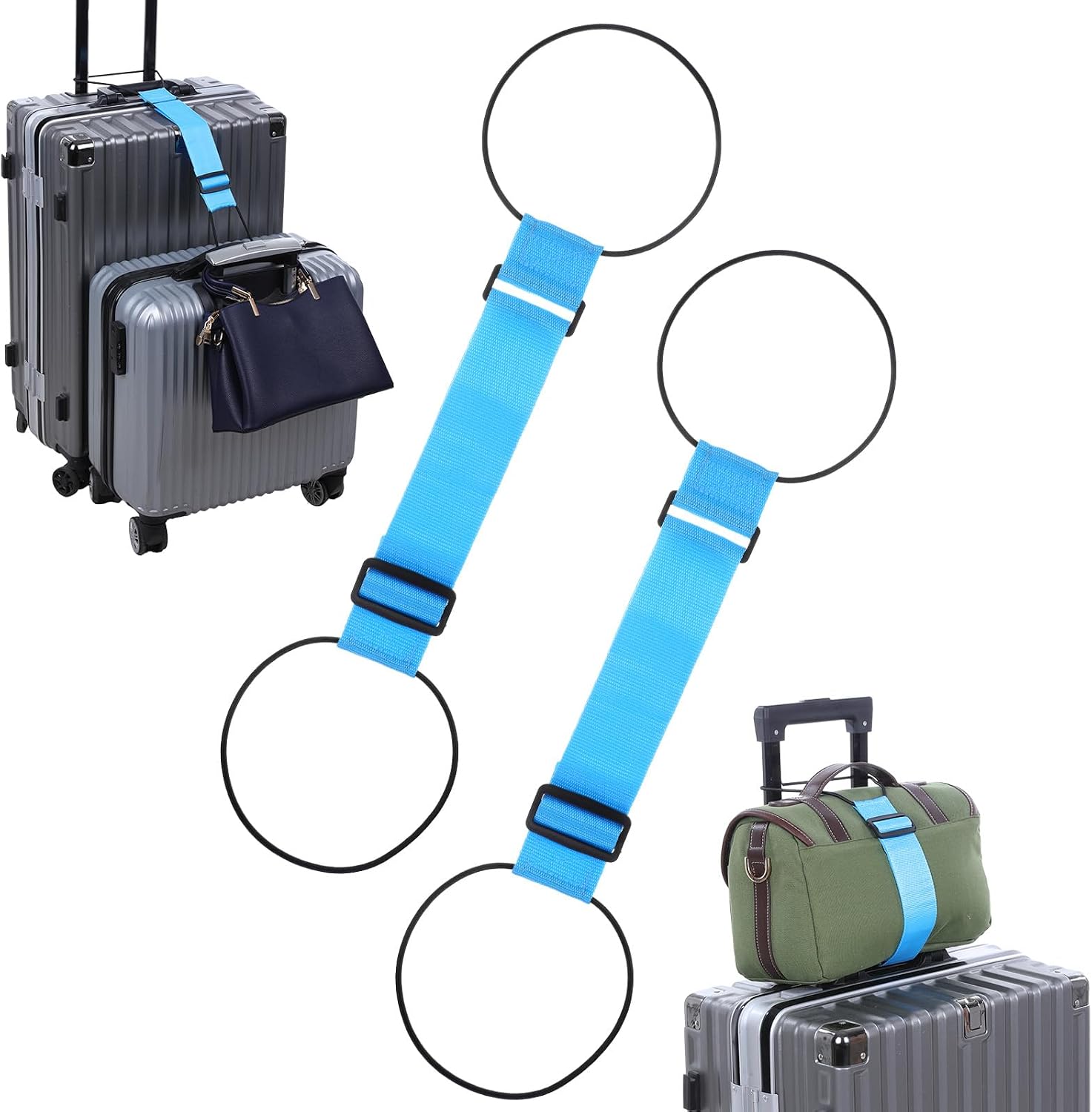 2 Pcs Luggage Connector Strap for Suitcase Multi-Use Luggage Straps Strong Adjustable Elastic Belt, Fastening Bag Strap, Luggages Accessories, for Travel Essentials