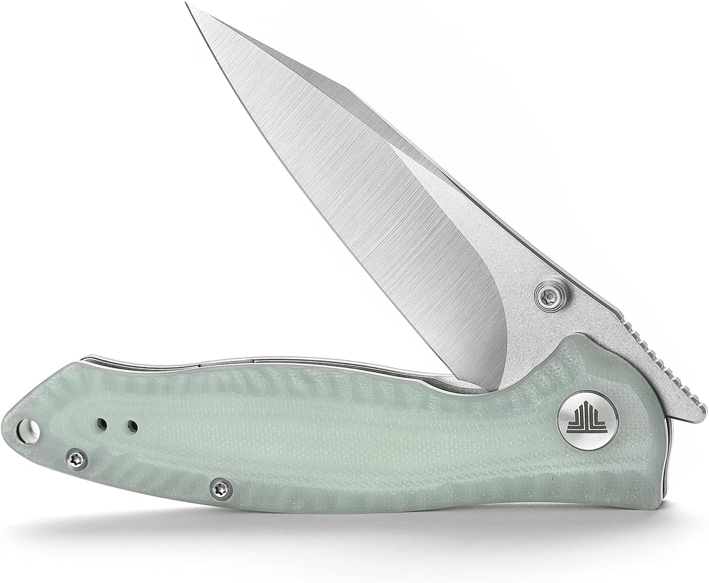 TRIVISA Folding Pocket Knife with Reversible Clip,Front Flipper EDC Knifefor Men,3in 14C28N Thumb Studs Blade, Liner Lock G10 Handle, Outdoor Camping Tool,Delphinus-03（Stonewash + Satin）