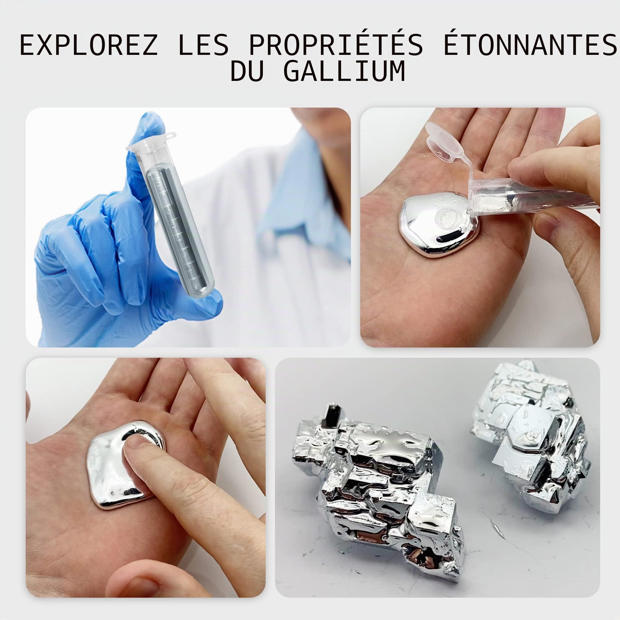 Gallium Metal 50 grammes, 99,99% pur gallium fusion - 50 g flacon