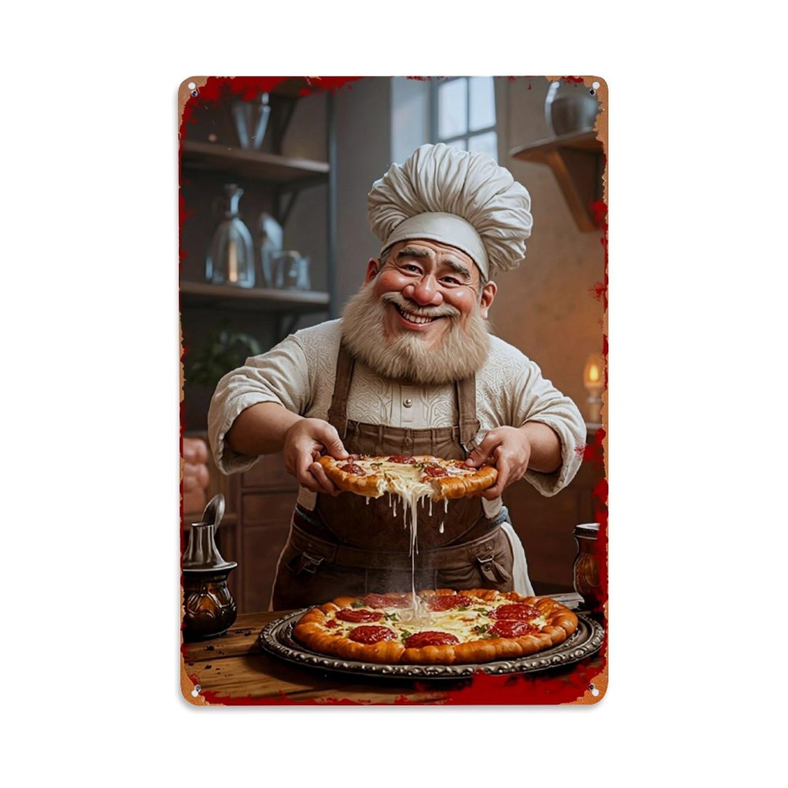 Jdyaojiesheng Vintage Chef Holding Pizza With Cheese Tin Sign Retro Metal Wall Decor Metal Poster, Home Bar Garage Farmhouse Cafe Wall Art Decoration 8X12inches