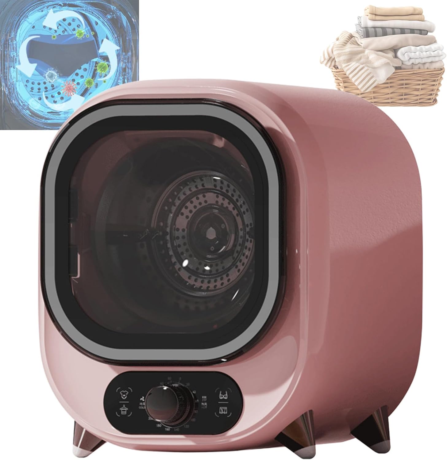 Electric Portable Clothes Tumble Condenser Dryer, Portable Condenser Tumble Dryer, with Dual Temperature Control Probe, for Counter Top or Wall Mounted Use for Small Spaces ElectroplatedBlue