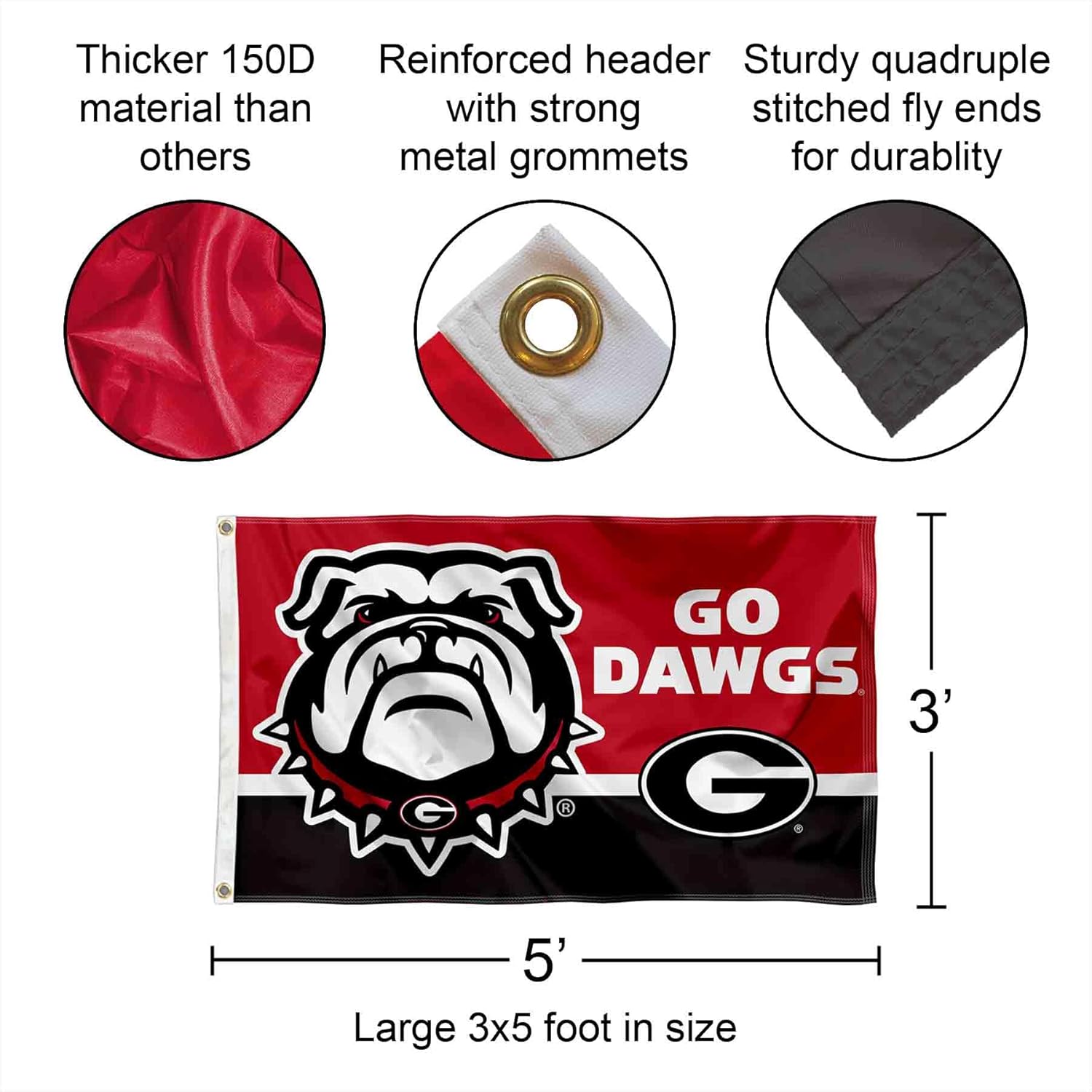 College Flags & Banners Co. Georgia Bulldogs Go Dawgs Large Outdoor Banner Flag
