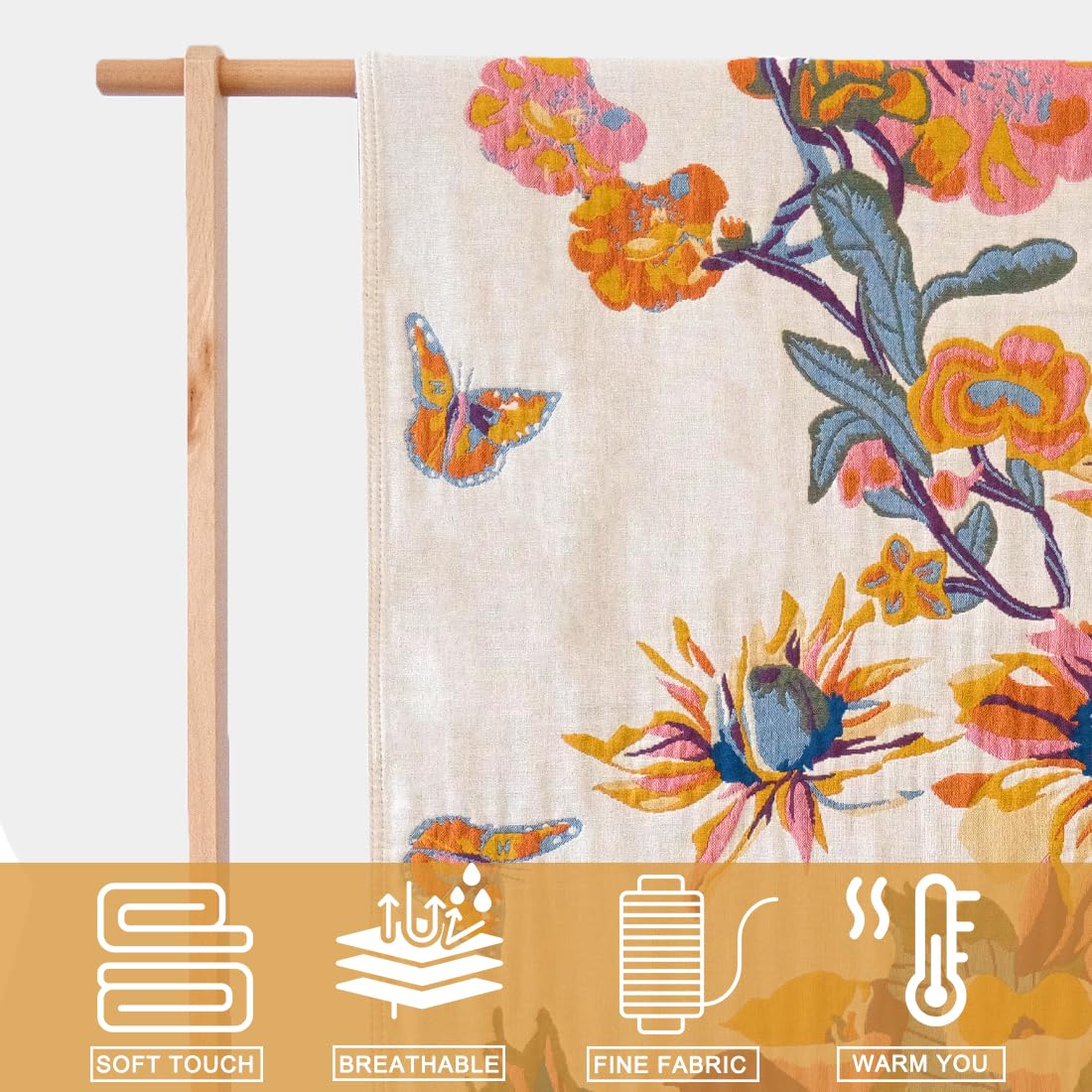 Manta Sofa de Algodón para Cama Colcha Sofa Floral Boho Plaid Manta Foulard Multiusos Jarapas para Sofas Cubrecama Verano Inverno (Naranja Azul, 150x200cm) | Manta cálida versátil para sofá o cama, 150 x 200 cm, color naranja y azul