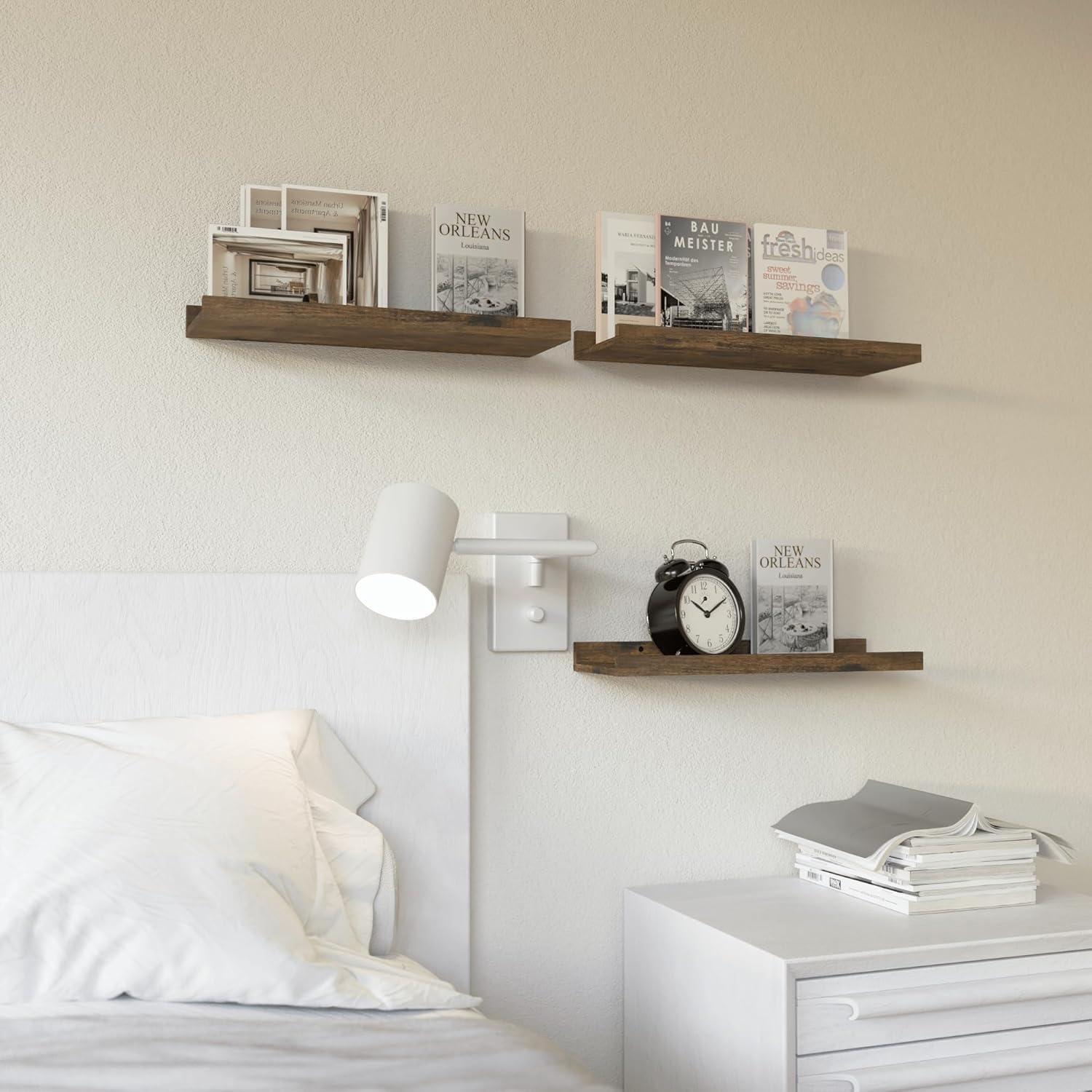 RICHER HOUSE Brown Floating Shelves for Wall Set of 3, 60 CM Wood Floating Shelves Modern for Photo Ledge Display Wall Decor - Image 4