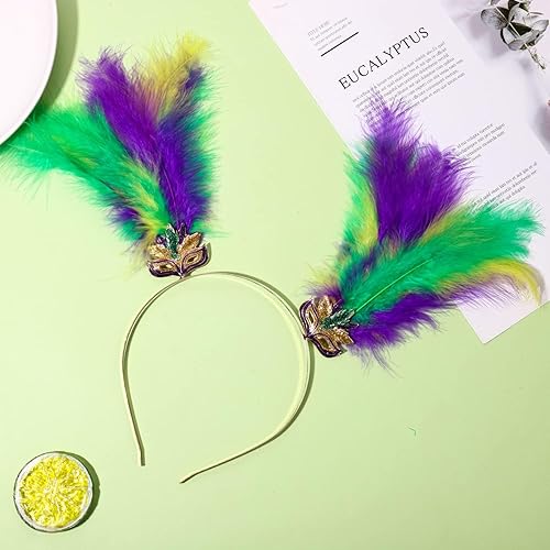Miniatura 9 de YAHPERN Diademas de Mardi Gras para mujer máscara de flor de lis diadema de carnaval plumas accesorio para el cabello regalos