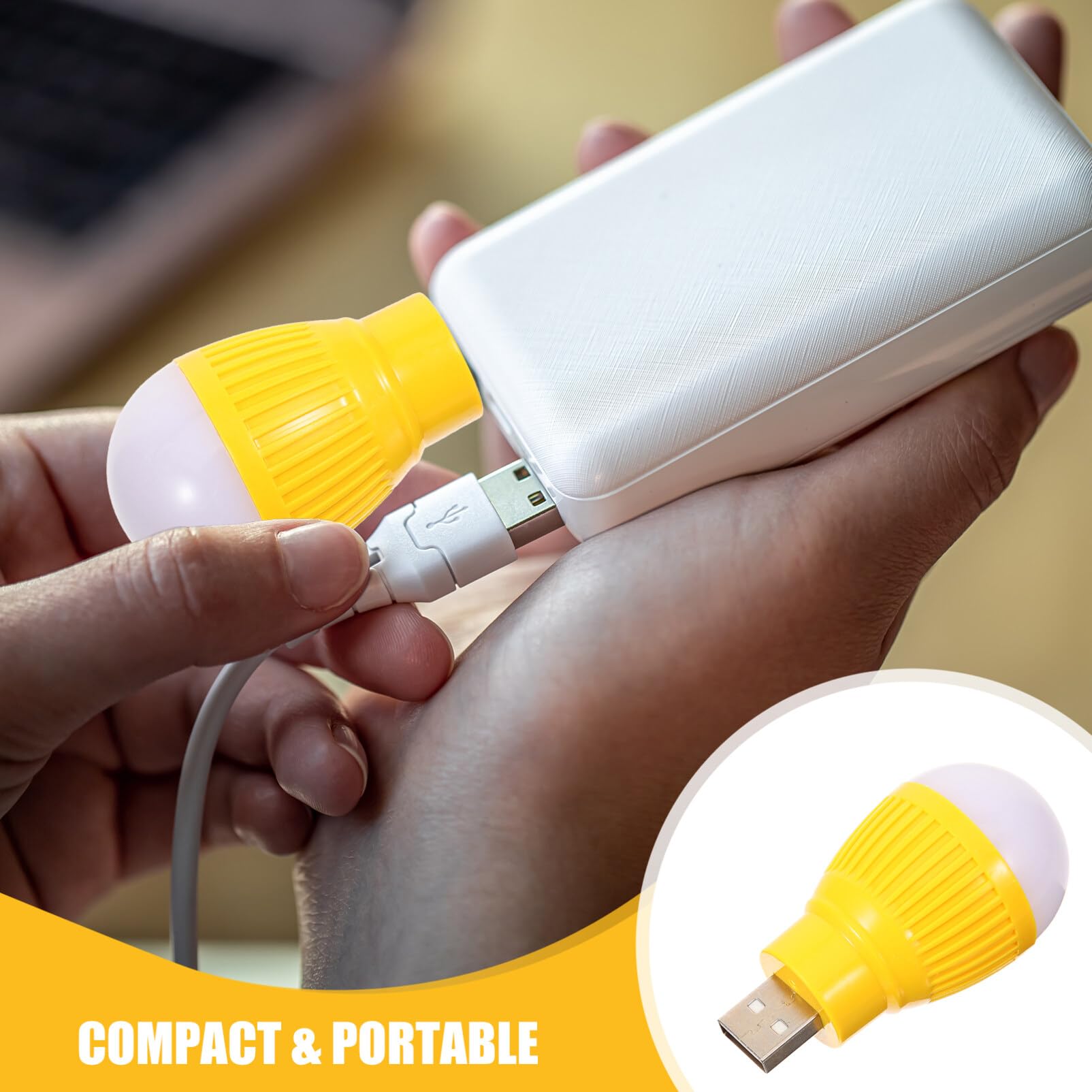 Lot De 4 Mini Lampes LED USB - Lumière Chaude - Alimentation Par Port USB - Pour Bureau, Veilleuse, Urgence - Dimensions 6,7x3,5x3,5 Cm