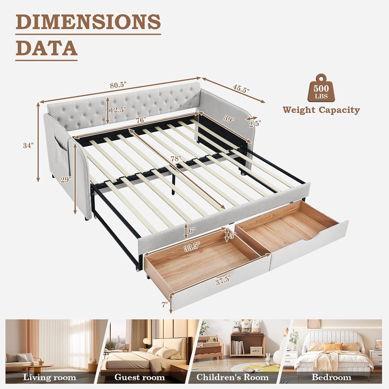 Dimensions and Weight Capacity of JEEOHEY Day Bed