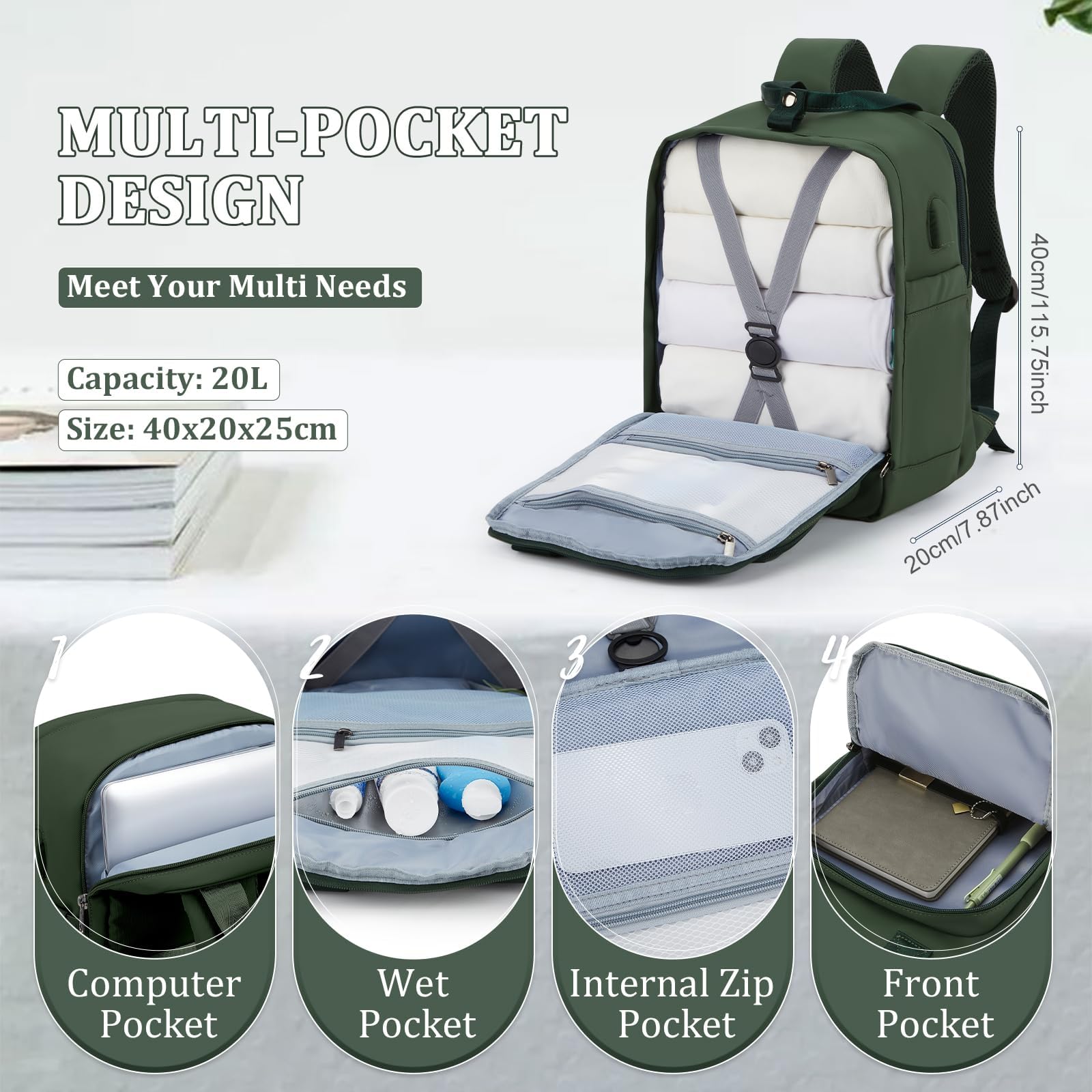 SZLX Zaino Ryanair 40x30x20 Sottovuoto con Pompa Zaino Ryanair 40x20x25 Donna Zaino da Viaggio Wizzair Bagaglio a Mano Uomo per Laptop da 14 Pollici Borse da Cabina 45x36x20 Easyjet con Porta Scarpe