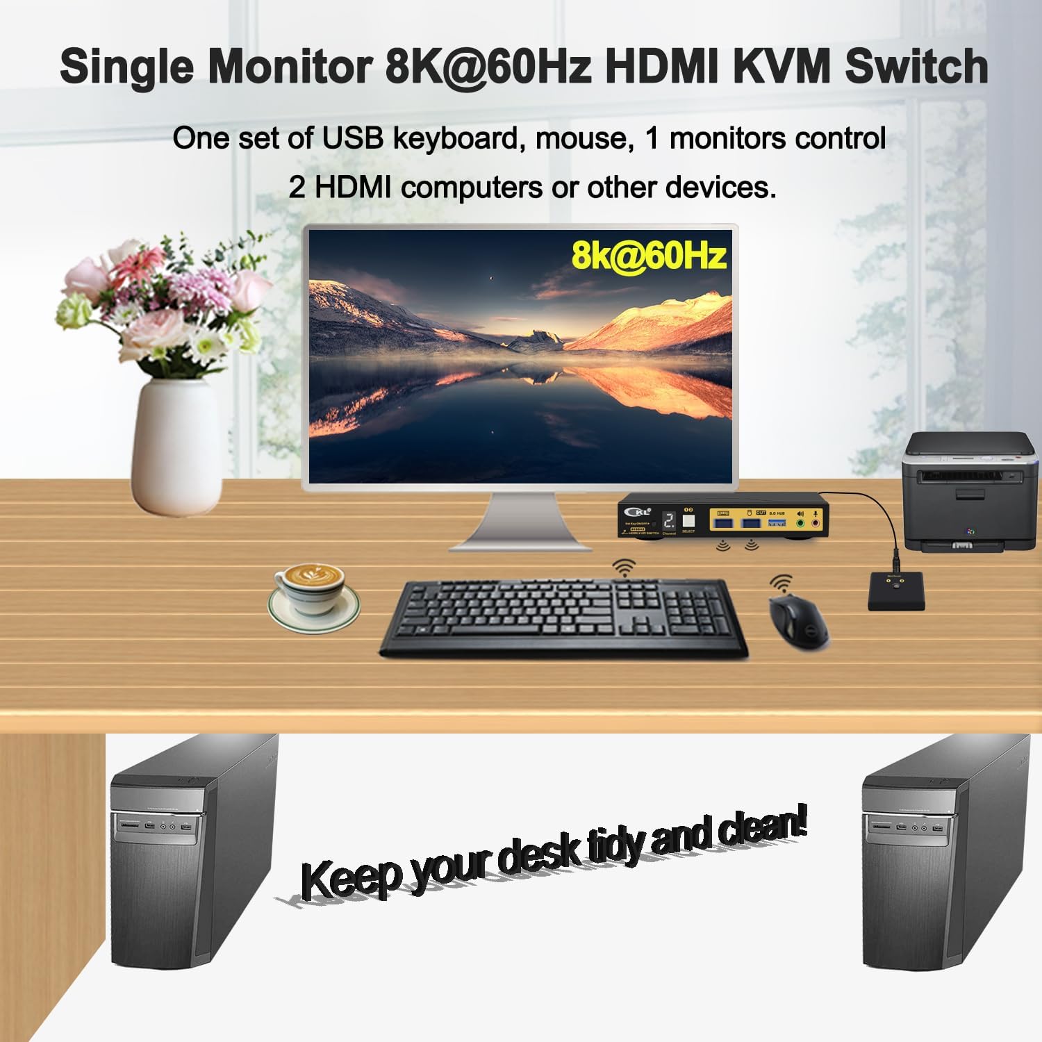 CKL 8K HDMI 2.1 KVM Switch (2 Computers 1 Monitor with EDID)