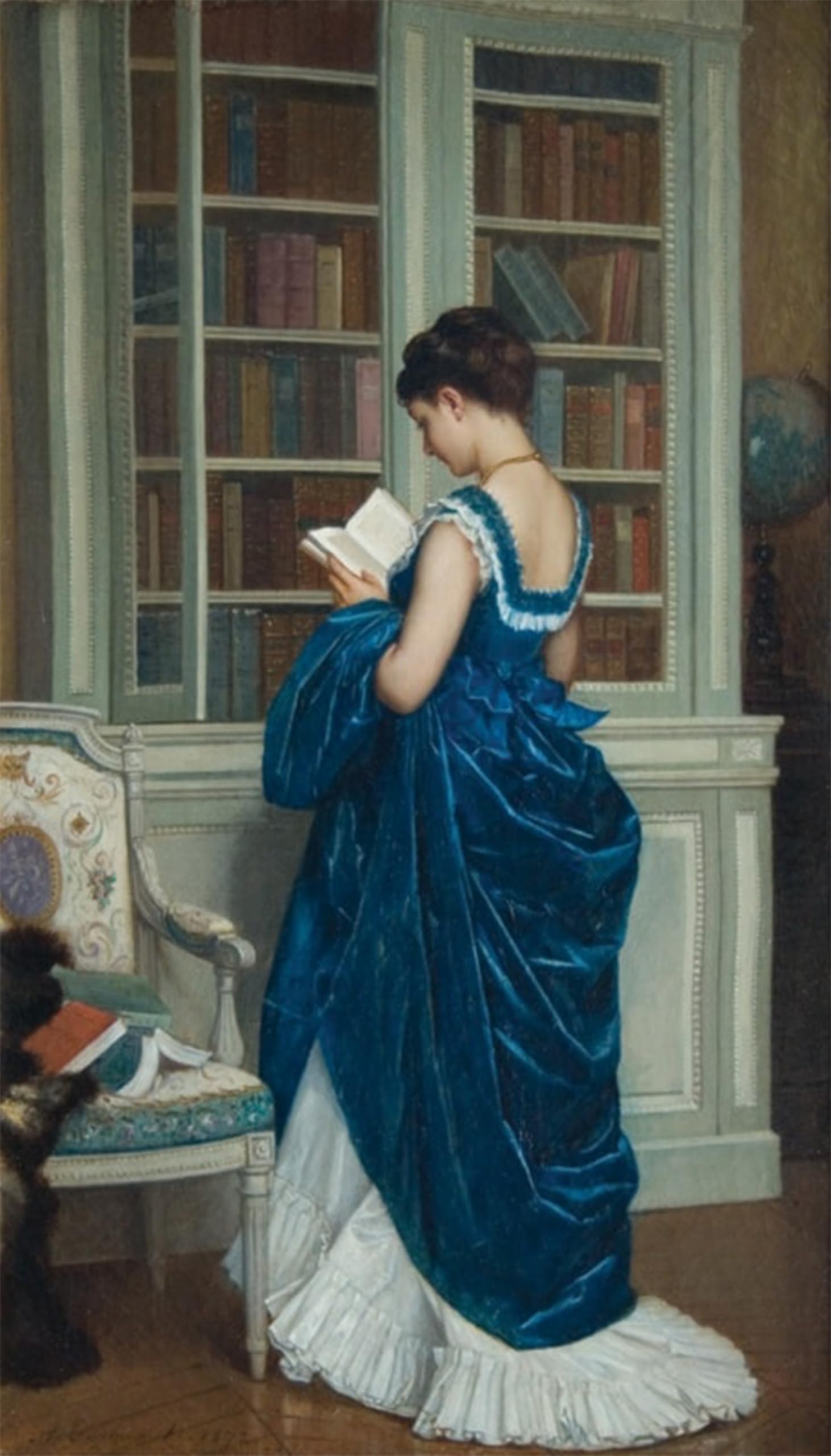POSTERIIk Vintage Classic Picture Landscape Artwork in the Library by Auguste Toulmouche Portrait Canvas Painting for Office Home Decor 60x90cm