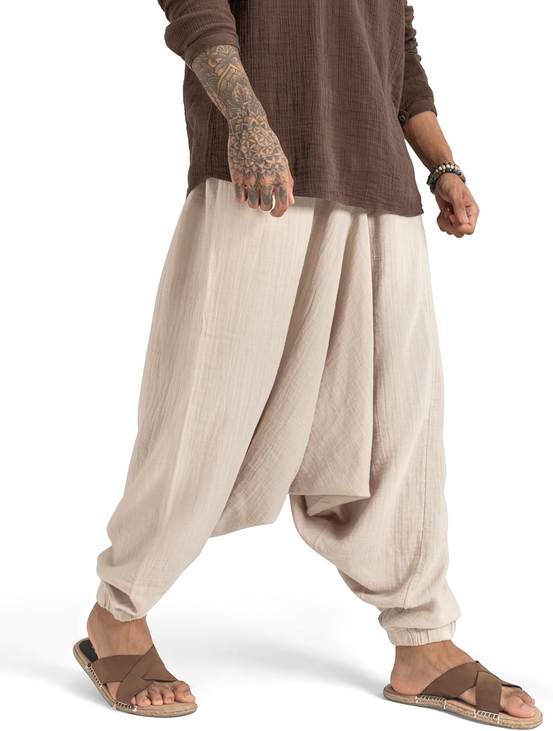 The Veshti Company Men's Goa Groove Harem Pants | Cotton Boho Joggers - Relaxed Fit - Yoga, Dance, & Travel