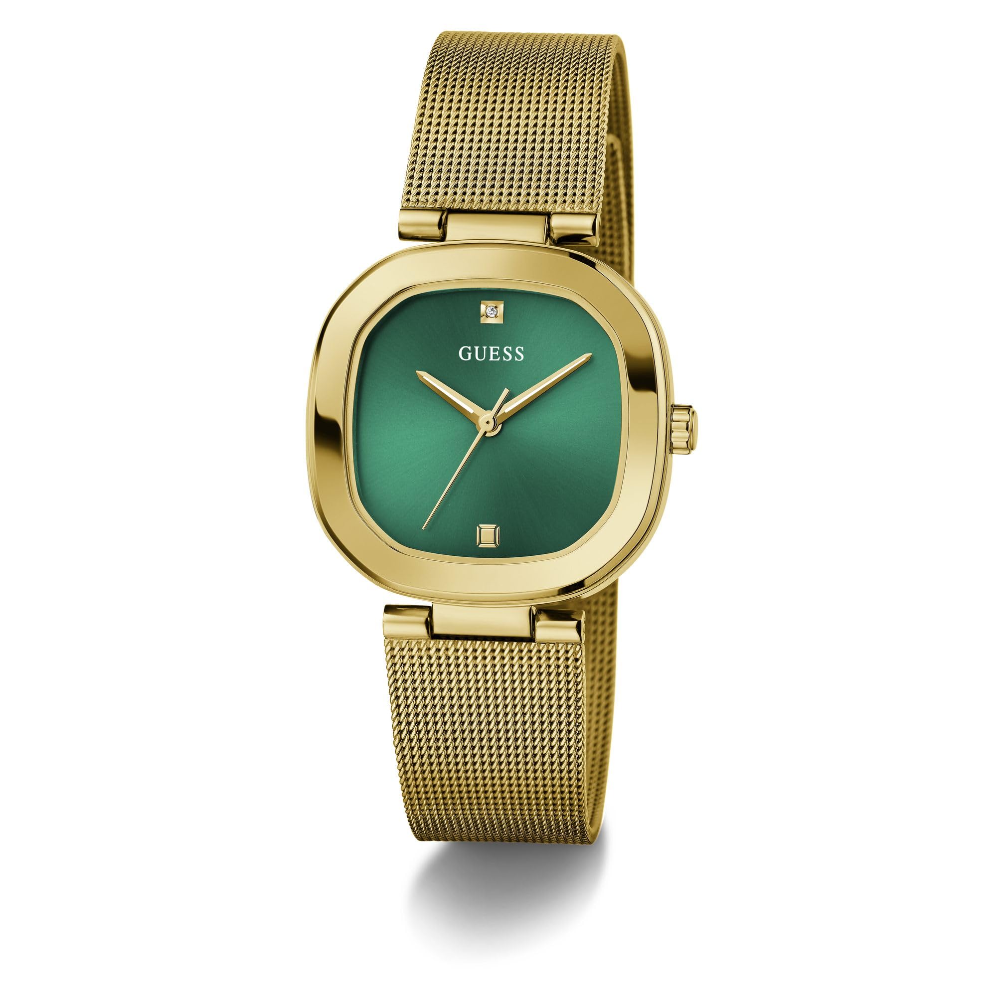 GUESSMesh Analog Green Dial Women's Watch-Gw0768L2, Band Color:Gold