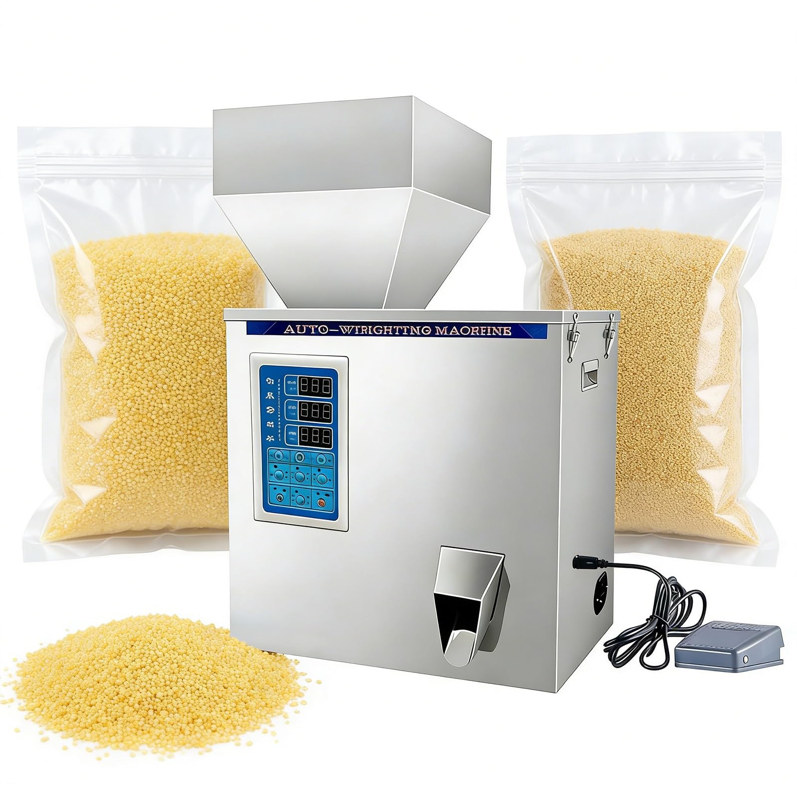 BOOZXCV Automatic Powder Filling Machine 1-500g, Intelligent Particle Weighing Dispenser with 0.2g Precision, 3 Speed Control for Coffee Beans Grains Flour, Food-Grade Stainless Steel (B)
