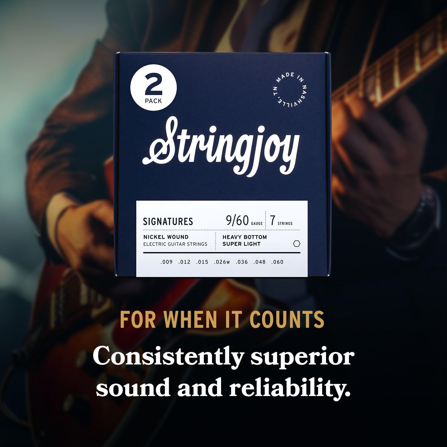 Stringjoy 7-String Heavy Bottom Super Light Gauge Signatures Nickel Wound Electric Guitar Strings 9-60, HVY97, Exceptional Balance & Tone, Electric Guitar 7 String Set, 2-Pack