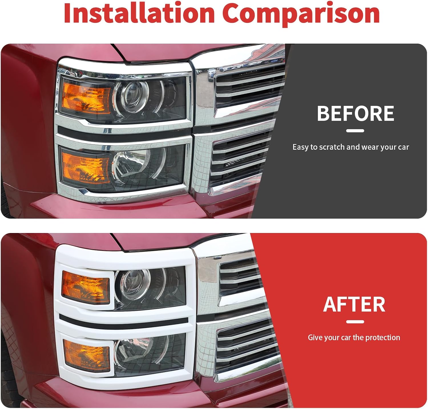 Front Head light Bezels Headlight Cover fits for 2014-2015 Chevy Silverado, Head light Lamp Guard Trim Protector Cover (White)