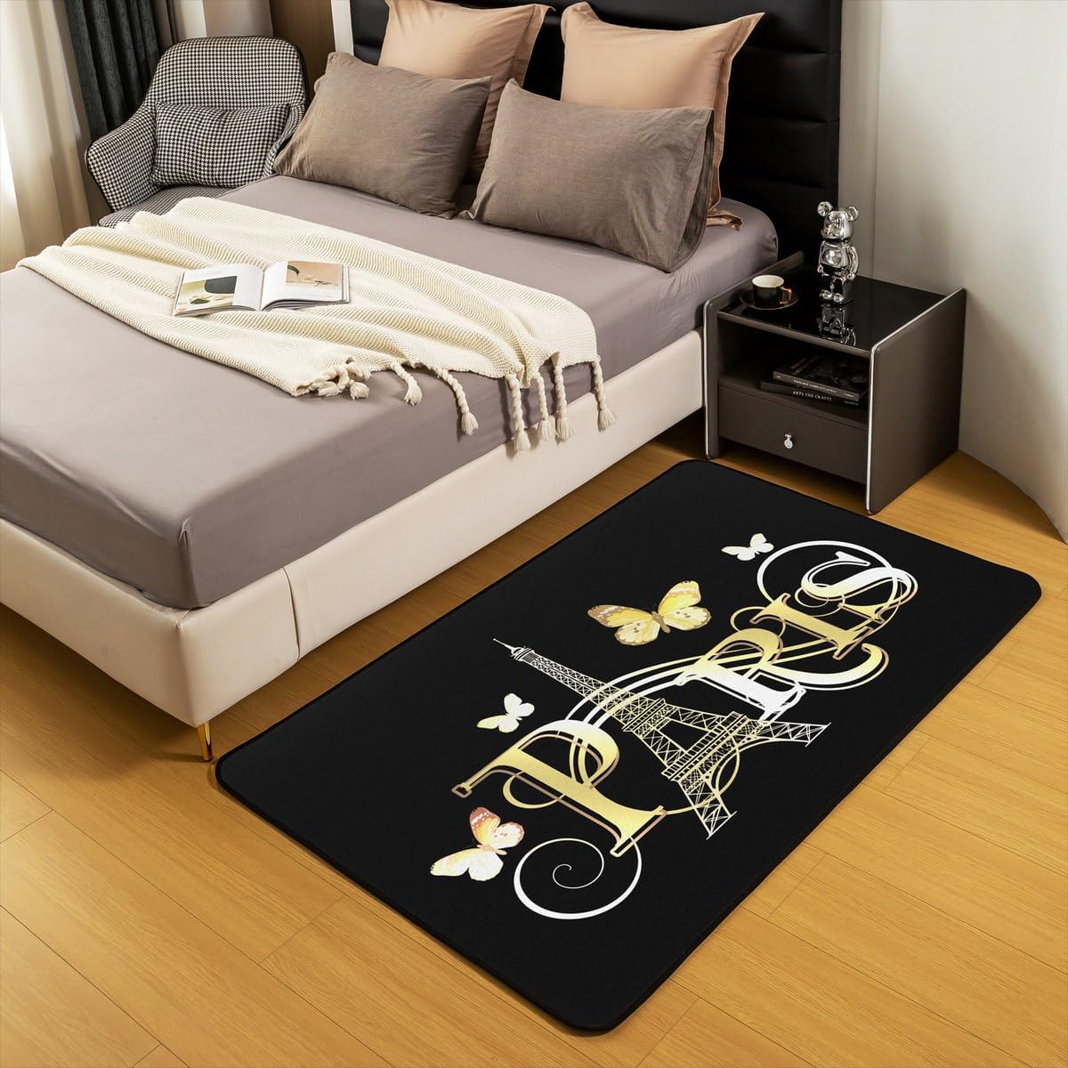 jejeloiu Eiffel Tower Area Rug 4x5 Paris Decorative Area Rug Home Decor Paris Decor Valentines Butterfly Gold Black Accent Rug