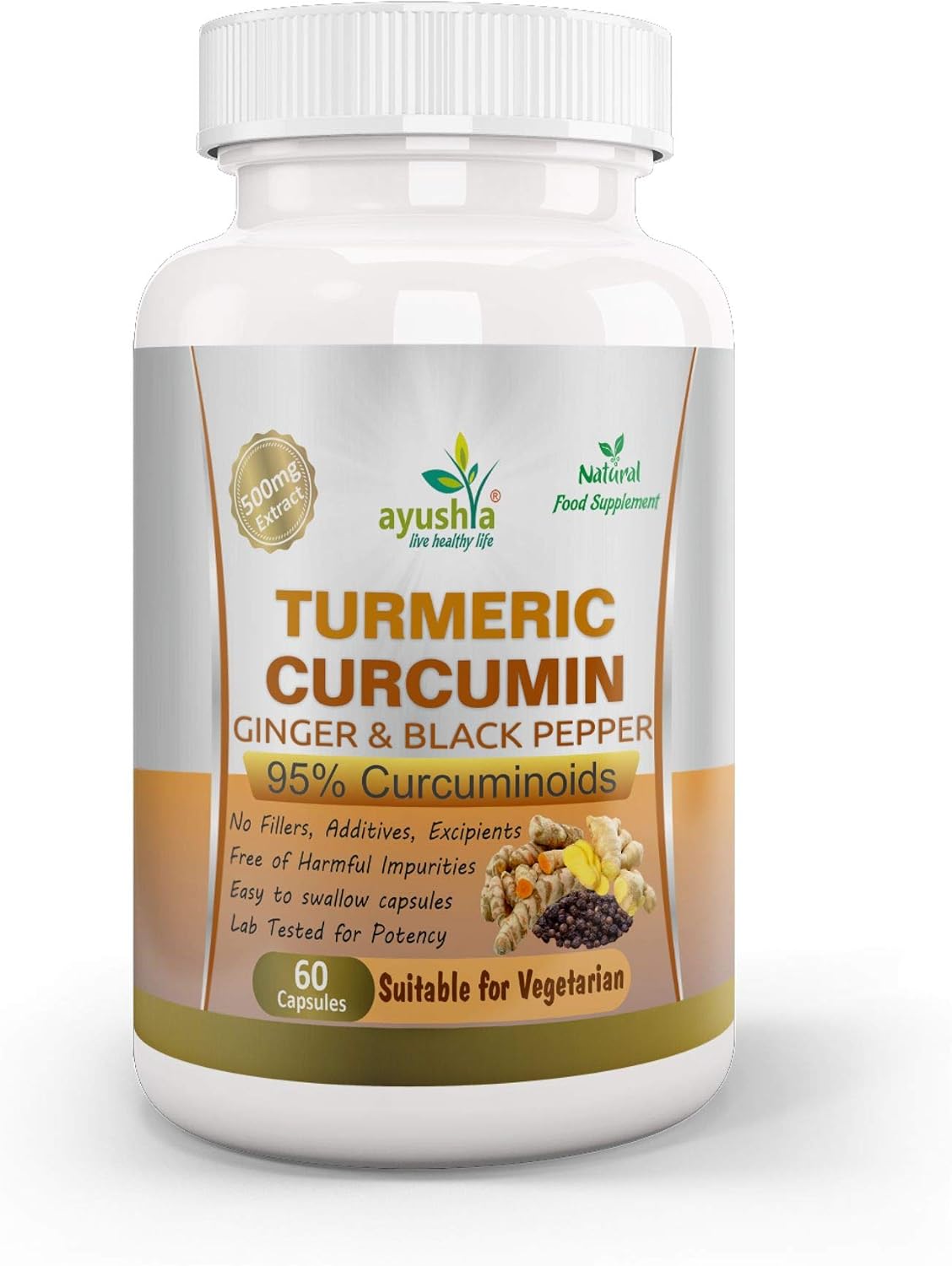 Turmeric with Ginger and Black Pepper Capsule, Natural, 60 count (Pack of 1)
