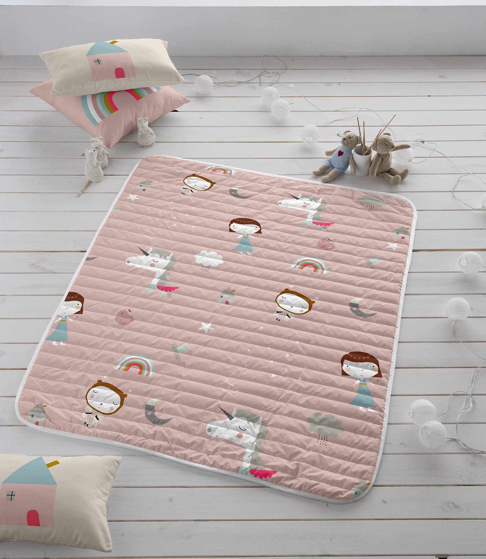 HACIENDO EL INDO Colcha bouti reversible cuna/maxicuna Unicorn White