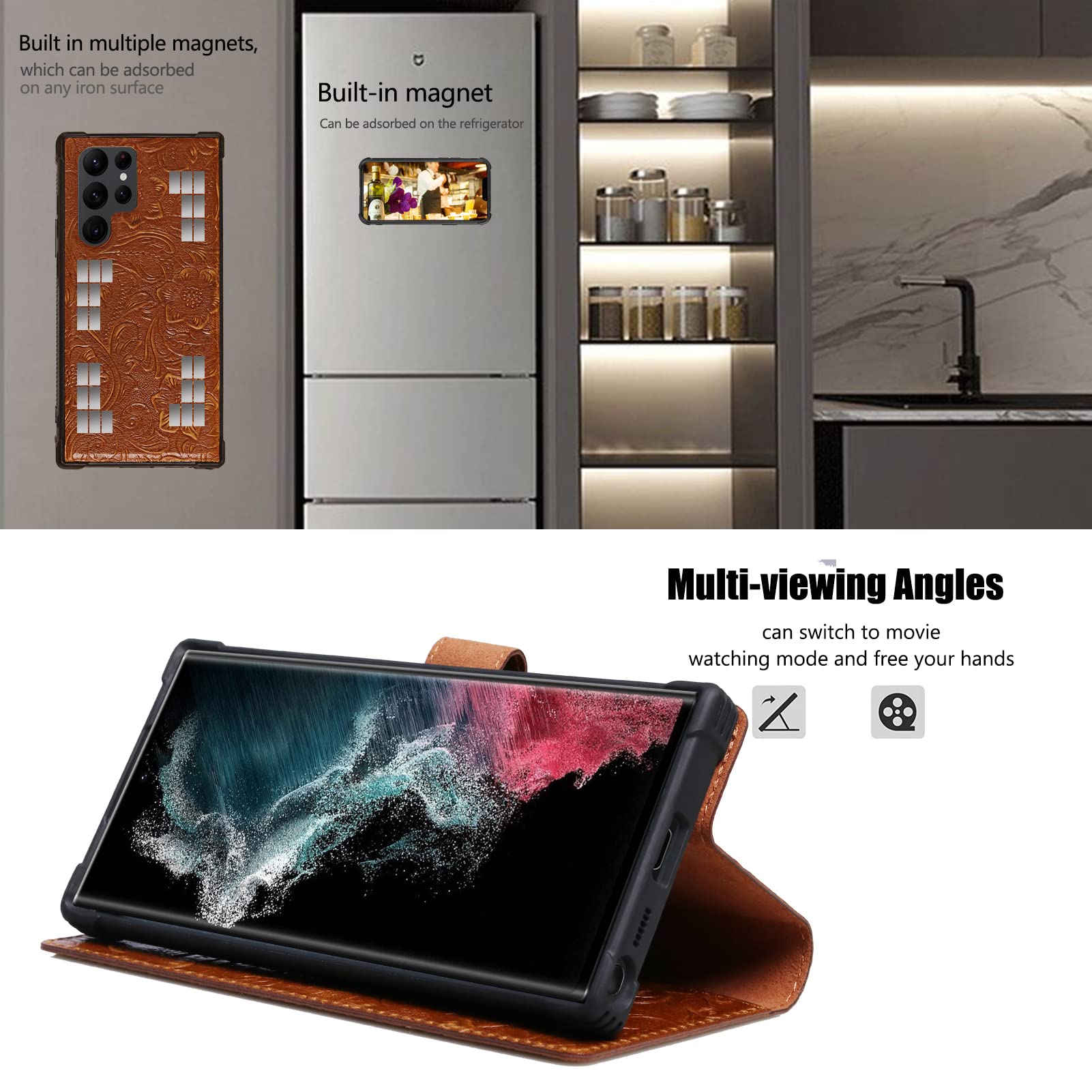 Amazon.com: RMAWRAD Leather Case Wallet Compatible with Samsung