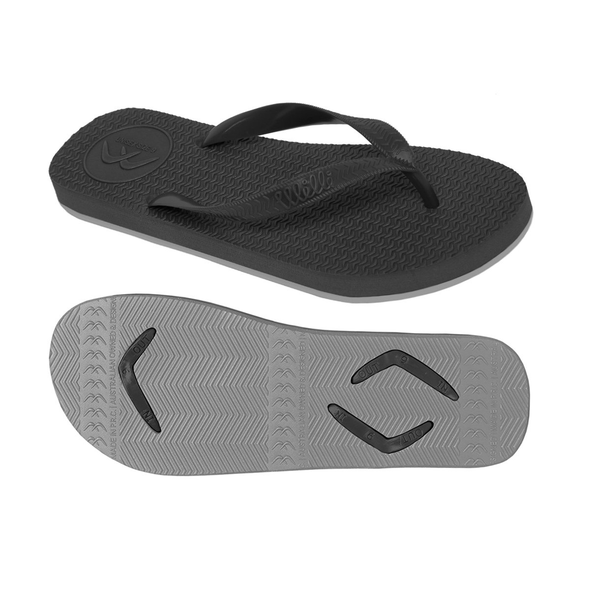 Boomerangz (Clearance Sale Men's Flip Flops | Slippers | Thongs Colour: Black/Grey (#NoMoreBlowOuts #ChangeableStraps)