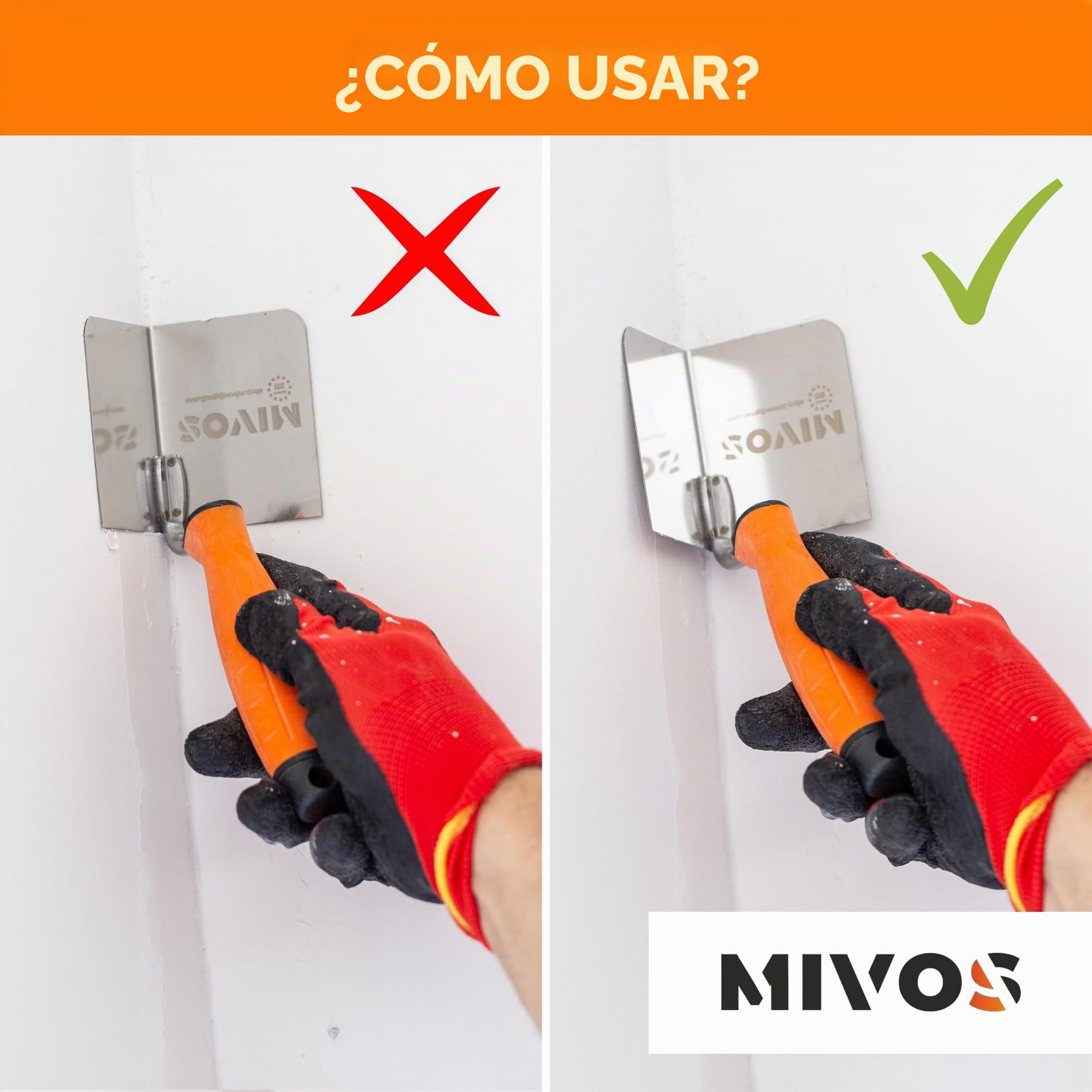 Mivos 2 Paletas de Esquina - 80 x 60 mm - Paleta de Borde Interior y Exterior de Acero Inoxidable con Mango Suave - Espátula