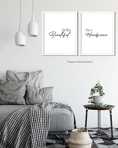 Miniatura 6 de Hello Beautiful, Hey Handsome - Impresiones artísticas para pared (juego de 2)  Decoración de dormitorio principal para parejas  Impresiones de