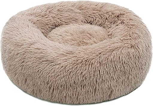 Plush Donut Pet Bed, Calming Dog/Cat Bed Donut, Small Dog Bed for Dogs, Cats, Kittens, and Puppies, Machine Washable 50,Brown