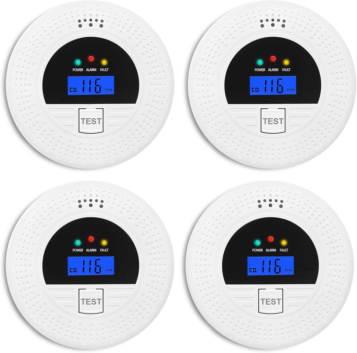 4-Pack, Smoke and Carbon Monoxide Detector, Smoke Detector Carbon Monoxide Detector Combo with Test Button, Digital Display, 85dB Alarm for Home and Office