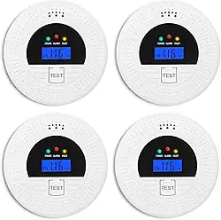 Pacote com 4, detector de fumaça e monóxido de carbono, detector de fumaça combo de detector de monóxido de carbono com botão de teste, display digital, alarme de 85 dB para casa e escritório